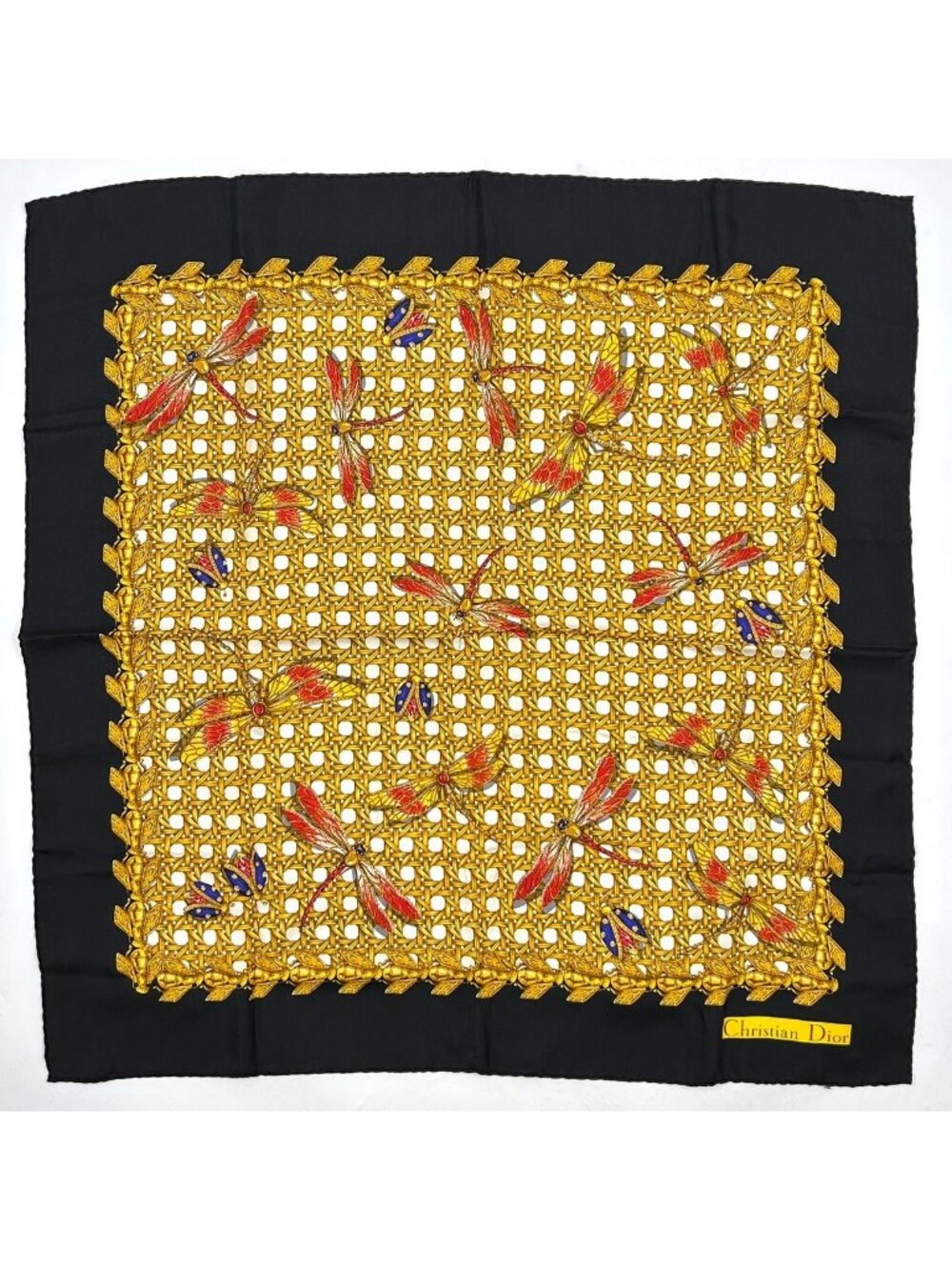 Dior Panier Jeweled Insect Silk Yellow Black Red Scarf